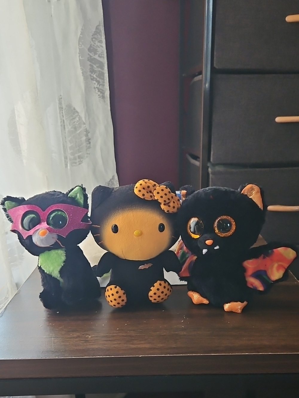 Ty Black and Orange Halloween Plush Trio w/Hello Kitty- Like New